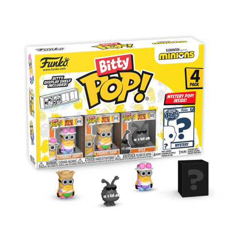 Funko Bitty Pop!:Minions Mini Collectible Toys 4-Pack - Tourist Dave,Tourist Jerry,Kyle,&Mystery Chase Figure
