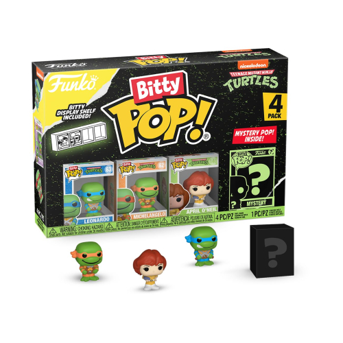 Funko Bitty Pop! Teenage Mutant Ninja Turtles Mini Collectible Toys 4-Pack - Leonardo,Michelangelo,April O'Neil &Mystery Chas