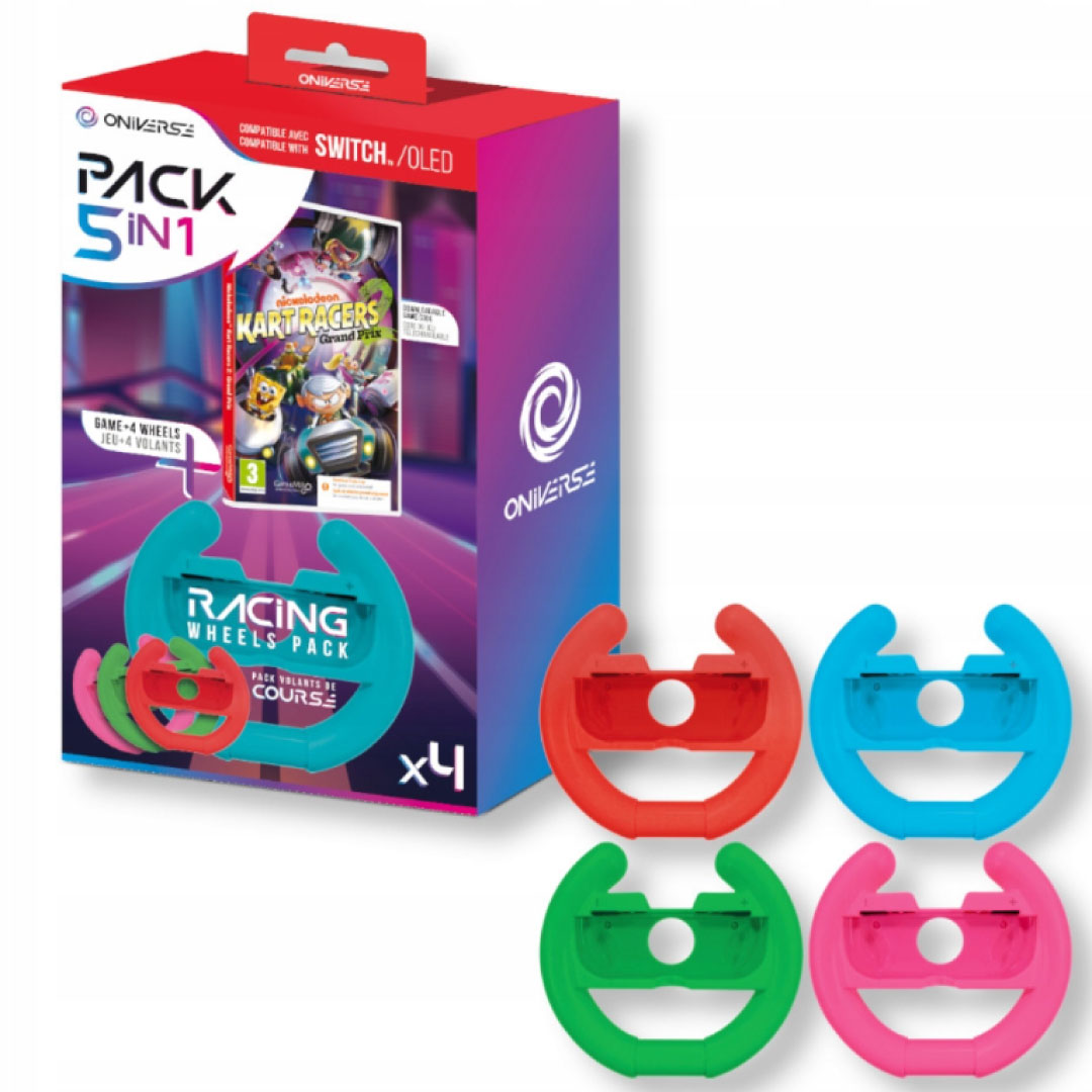 Bundle Oniverse - Jogo Nickleodeon Kart Racers 2:Grand Prix (Código na Caixa) + 4 Acessórios Volantes Nintendo Switch