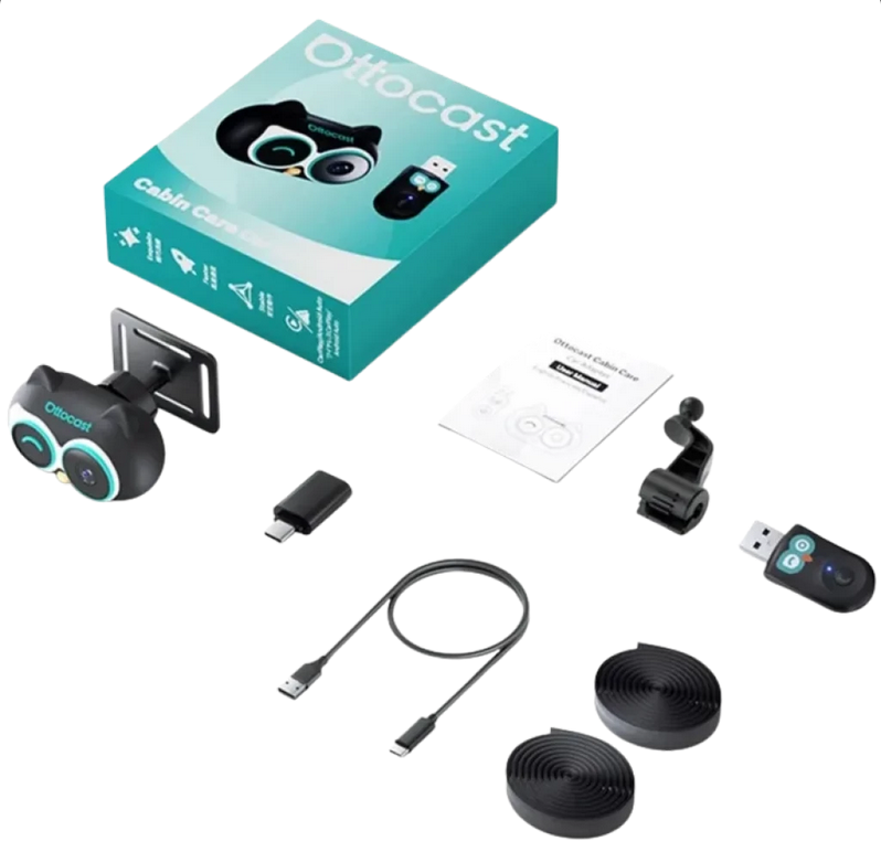 Ottocast CarPlay para automóvel com sistema de controlo do habitáculo (Cabin Care) WiFi 4 Adaptador sem fios