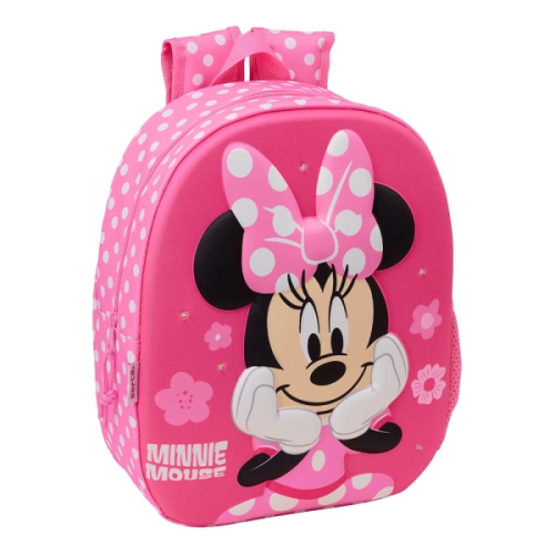Safta Minnie Mouse Mochila 3D - Luzes LED - Porta-Garrafas - Ombreiras Acolchoadas - Asa Superior - 8.64L - 270x100x330mm - Rosa
