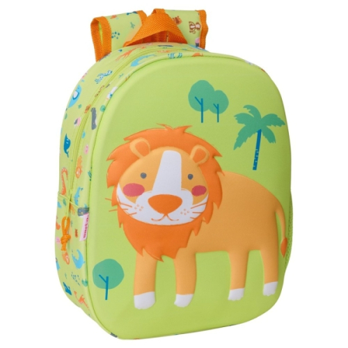 Safta Leon Mochila 3D - Porta-Garrafas - Ombreiras Acolchoadas - Asa Superior - Leve e Durável - Verde Claro