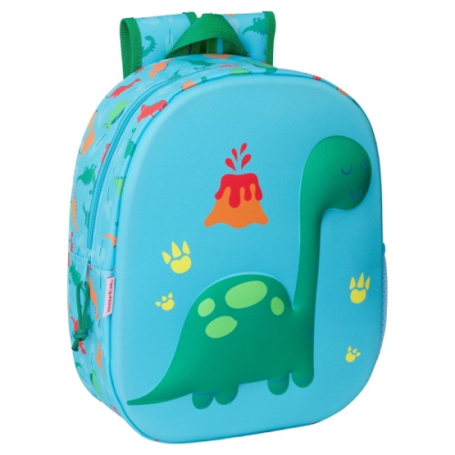 Safta Dino Mochila 3D - Porta-Garrafas - Ombreiras Acolchoadas - Asa Superior - Resistemte e Duradero - Uso Diario - Versatil e Practico - Azul