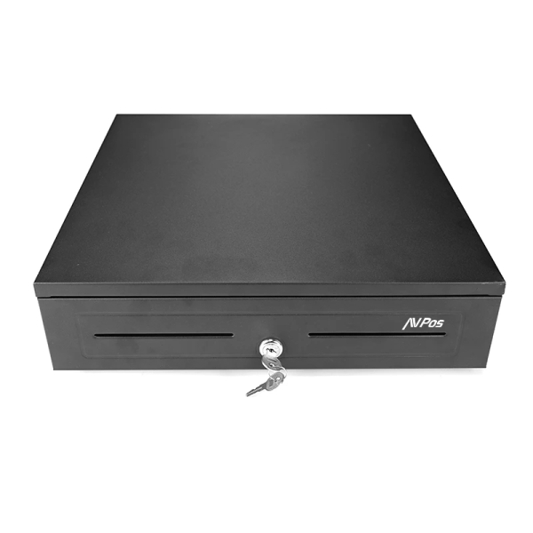 Gaveta de dinheiro automática AVPos CASH-U285 de 41 cm - 5 posições para notas - 8 posições para moedas - RJ11 - Preta