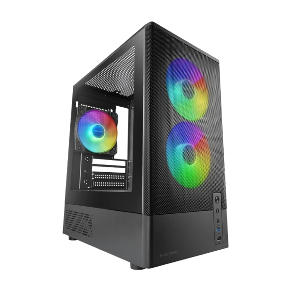 MARS GAMING MC-ONYX MICRO-ATX CASE 3X 120MM ARGB FAN GLASS FRONT MESH Preto