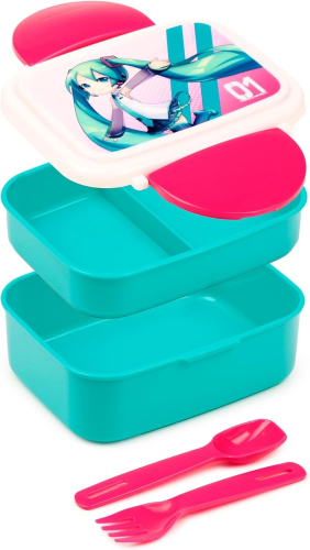 Lancheira Bento com fecho clip e talheres - Hatsune Miku