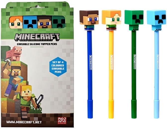 Caneta Apagável Minecraft com Topo de Silicone(Pack de 4)