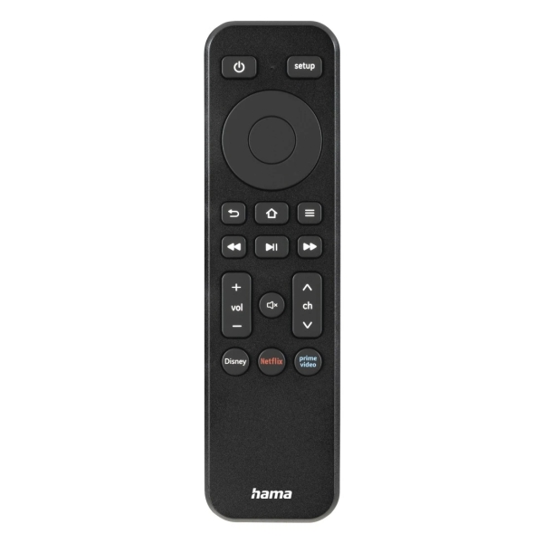 Comando à Distância Hama TV - Universal - Alcance de 10m - Acesso Directo a Plataformas de Streaming - 14x3,8x1,9cm - Preto