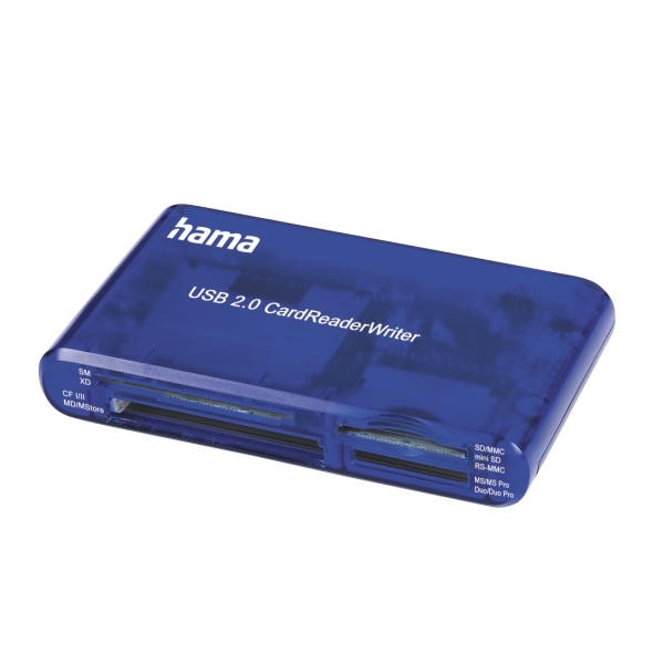 Hama Leitor de Cartões - Conexão com USB-A - CompactFlash - Compativel com SD - Cartão xd - 57x97x17mm - Azul