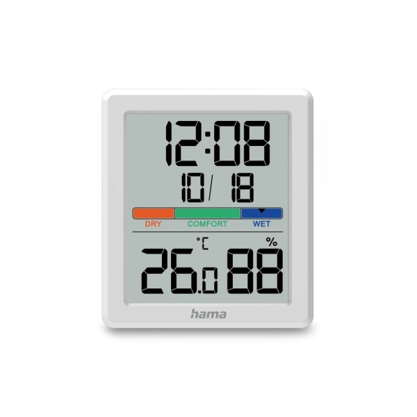 Medidor de temperatura e humidade interior Hama Paros - Visor digital - Relógio - Precisão de 1ºC - Branco