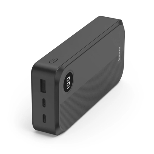 Hama Powerbank 20000mAh - USB-C - USB-A - Carga Rapida - 3 Conexões de Saida - Ecrã Digital - Preto
