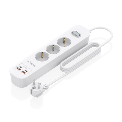 Régua de tomadas Aisens com 3 entradas,interruptor,PD,2xUSB-C e 2xUSB.