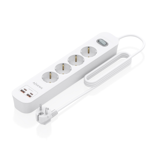 Régua de tomadas Aisens com 4 entradas,interruptor,PD,2xUSB-C e 2xUSB.