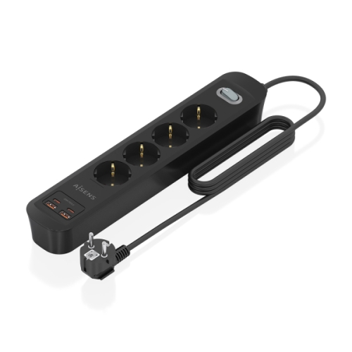 Régua de tomadas Aisens com 4 entradas,interruptor,PD,2xUSB-C e 2xUSB.