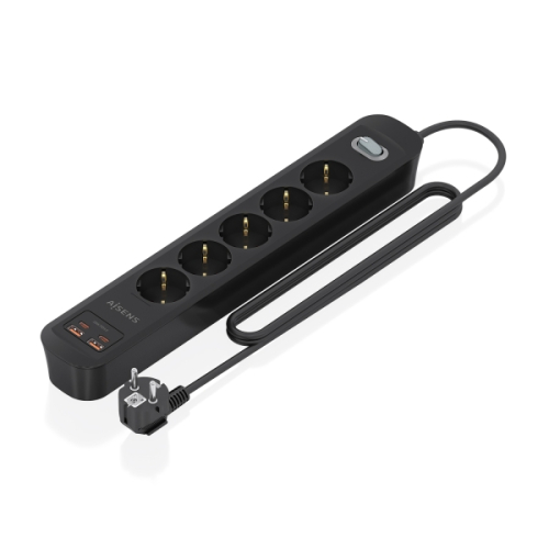Régua de tomadas Aisens com 5 entradas,interruptor,carregamento rápido (PD),2 portas USB-C e 2 portas USB.