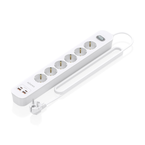 Régua de tomadas Aisens com 6 entradas,interruptor,carregamento rápido (PD),2 portas USB-C e 2 portas USB.