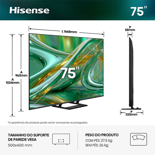 HISENSE MINI-LED TV 75"4K HDR10 SMART TV VIDAA 75E8S