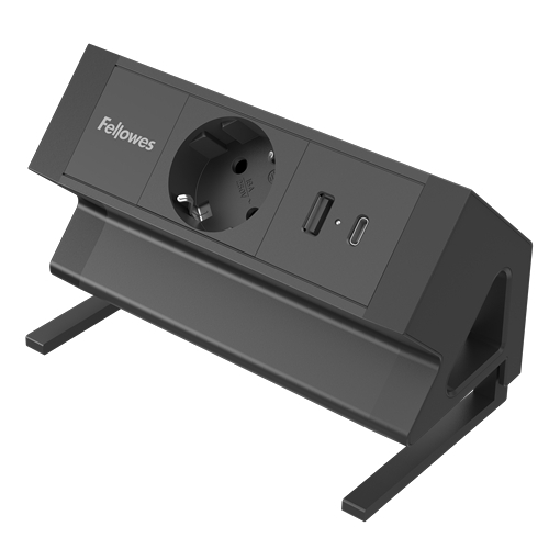 Régua de tomadas de mesa Fellowes com 1 entrada - USB-A - USB-C - Cabo de 2 m - Fixação por grampo para mesas de 10 a 45 mm - 8,75 x 15,44 x 9,7 cm -