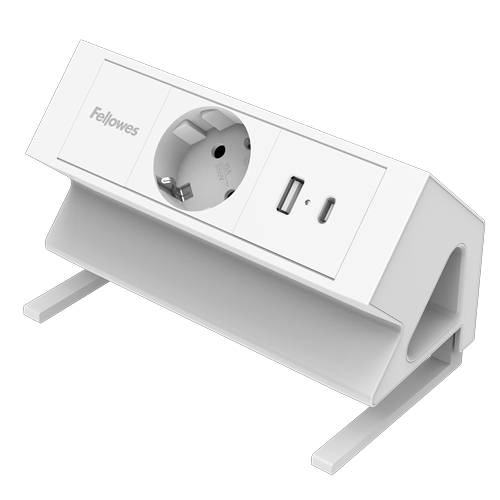 Régua de tomadas de mesa Fellowes com 1 entrada - USB-A - USB-C - Cabo de 2 m - Fixação por grampo para mesas de 10 a 45 mm - 15,44 x 9,7 x 8,75 cm -
