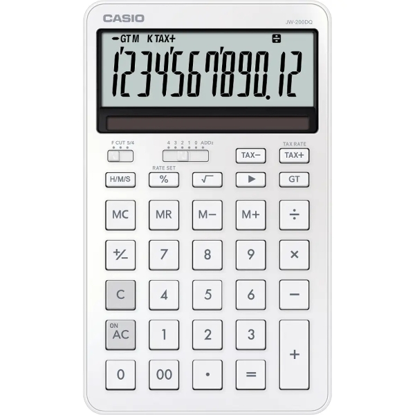 Calculadora de Secretária Compacta Casio JW-200DQ com visor LCD de 12 dígitos Branco
