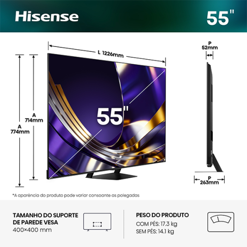HISENSE MINI-LED TV 55"4K HDR10+ SMART TV VIDAA 55U7S PRO