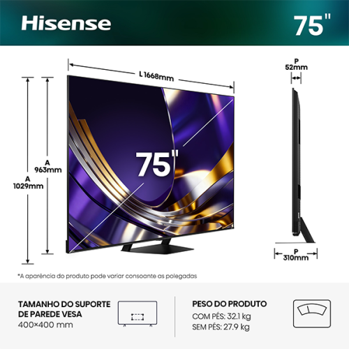 HISENSE MINI-LED TV 75"4K HDR10+ SMART TV VIDAA 75U7S PRO