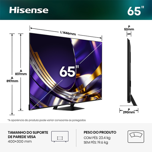 HISENSE MINI-LED TV 65"4K HDR10+ SMART TV VIDAA 65U7S PRO
