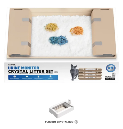 Conjunto de areia para gatos PETKIT com monitorização de urina + tabuleiros substituíveis para Purobot Crystal Duo (pacote de 4)