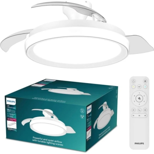 Ventilador de teto Philips Bliss DC com luz LED (até 6500K) - Pás retráteis - Ventilador de 35W + Luz de 28W - Comando à distância - Branco