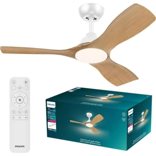Ventilador de teto Philips Olas com luz LED (até 6500K) - Pás fixas - 30W de potência do ventilador + 24W de potência da luz - Comando à distância - B