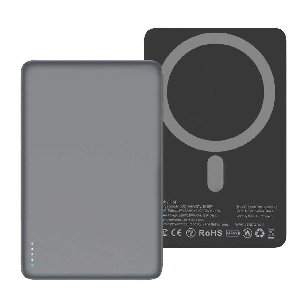 Valenta Powerbank Magsafe Ultra Slim 5.000 Mah Grey