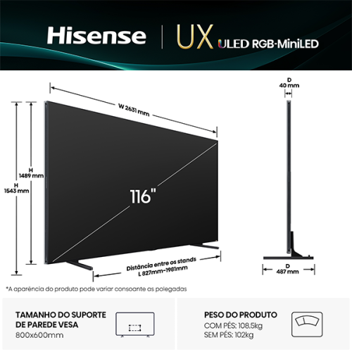 HISENSE RGB-MINILED TV 116"4K UHD SMART TV VIDAA 116UXQ