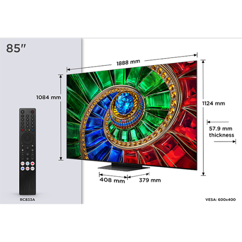 TCL RGB-MINILED TV 85"4K UHD ONKYO GOOGLE TV 85RM7L