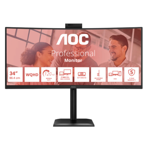 MONITOR AOC VA 34"21:9 UWQHD CURVO 4MS 120HZ HDMI DP USB COLUNAS HAS CU34E4CW