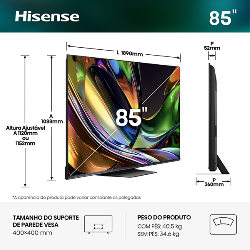 HISENSE RGB-MINILED TV 85"4K UHD SMART TV VIDAA 85UR9S