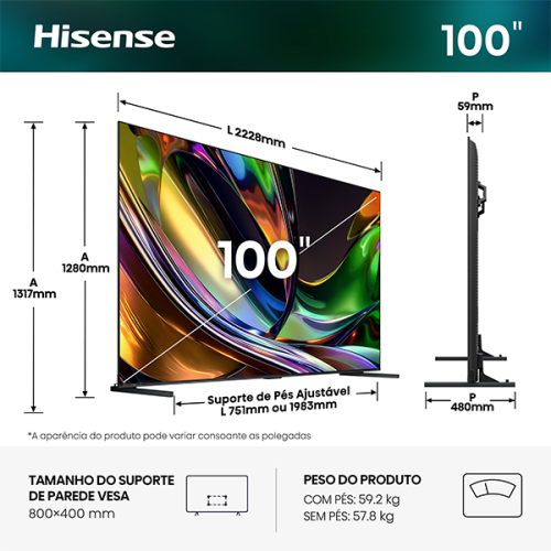 HISENSE RGB-MINILED TV 100"4K UHD SMART TV VIDAA 85UR9S