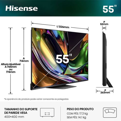 HISENSE RGB-MINILED TV 55"4K UHD SMART TV VIDAA 55UR8S