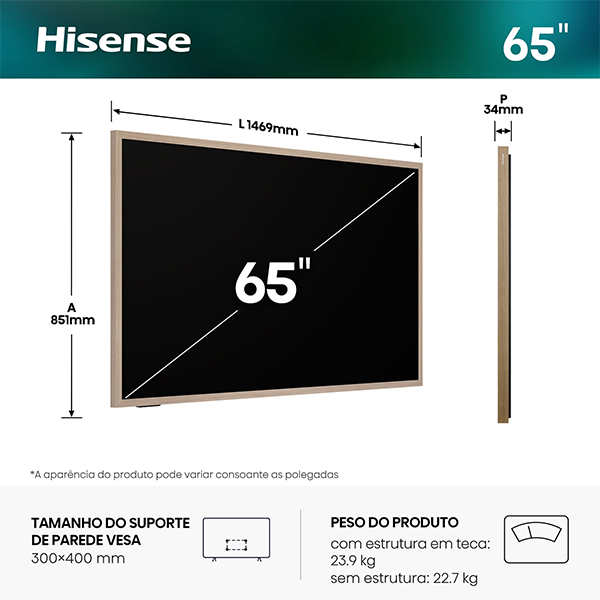 HISENSE Serie S7S 65INCH QLED Canvas USB HDMI WIFI BT