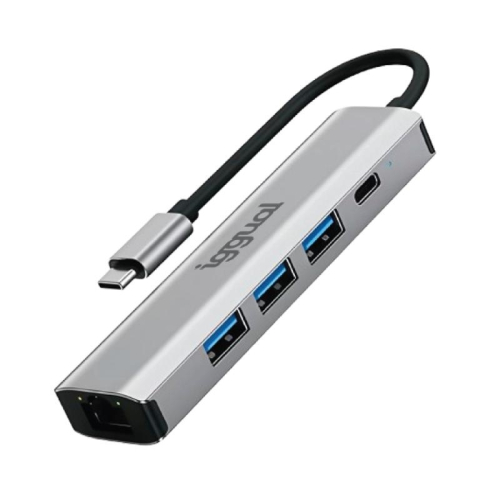 iggual Hub tipo C 5 Portas 3xUSB + RJ45 + tipo C