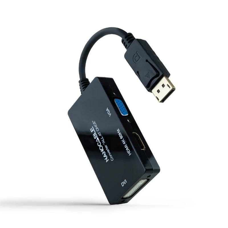 NanoCabo Conversor DP a HDMI/DVI/VGA Preto 20 cm