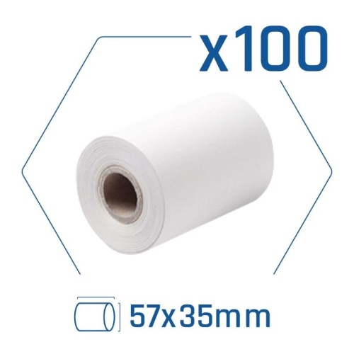 Pack 100 rolos papel térmico datáfono 57x35 mm
