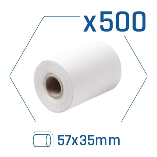Pack 500 rolos papel térmico datáfono 57x35 mm
