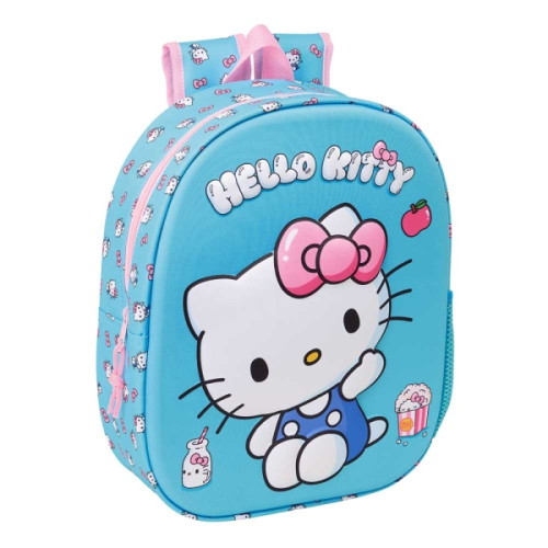 Safta Hello Kitty Mochila 3D - Porta-Garrafas - Ombreiras Acolchoadas - Alsa de Mão Superior - 27x33x10cm - Azul Claro