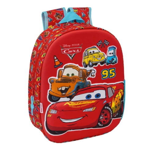 Safta Cars Mochila 3D - Porta-Garrafas - Ombreiras Acolchoadas - Alsa de Mão Superior - 27x33x10cm - Rojo