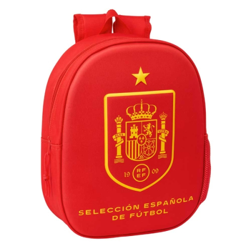 Safta Seleccion Espanola de Futbol Mochila 3D - Porta-Garrafas - Ombreiras Acolchoadas - Alsa de Mão Superior - 27x33x10cm - Rojo