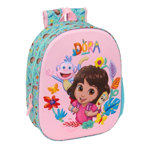 Safta Dora Mochila 3D - Porta-Garrafas - Ombreiras Acolchoadas - Alsa de Mão Superior - 27x33x10cm - Turquesa Claro