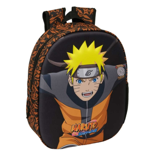 Safta Naruto Mochila 3D - Porta-Garrafas - Ombreiras Acolchoadas - Alsa de Mão Superior - 27x33x10cm - Preto y Laranja
