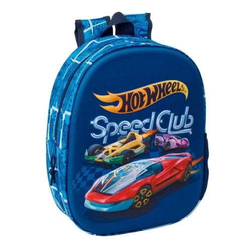 Safta Hot Wheels Mochila 3D - Porta-Garrafas - Ombreiras Acolchoadas - Alsa de Mão Superior - 27x33x10cm - Azul Marino