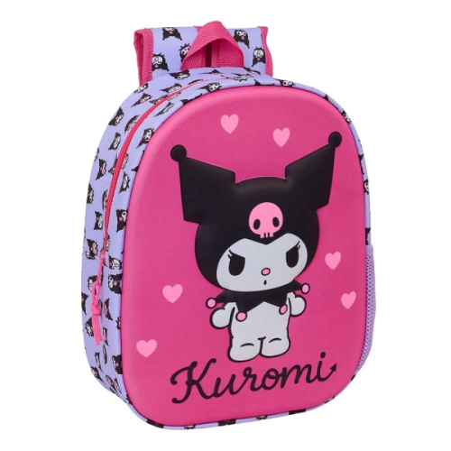 Safta Kuromi Mochila 3D - Porta-Garrafas - Ombreiras Acolchoadas - Alsa de Mão Superior - 27x33x10cm - Magenta