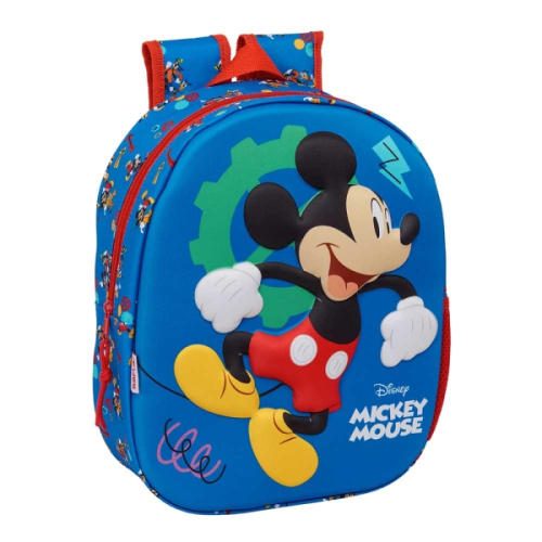 Safta Mickey Mouse Mochila 3D - Porta-Garrafas - Ombreiras Acolchoadas - Alsa de Mão Superior - 27x33x10cm - Azul Oscuro